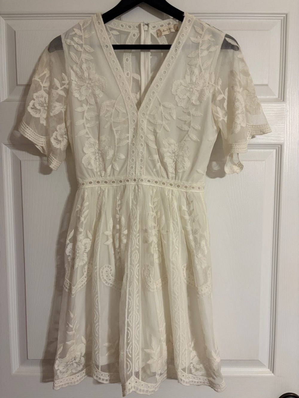 Altar'd State Cream Floral Lace V-Neck Mini Dress